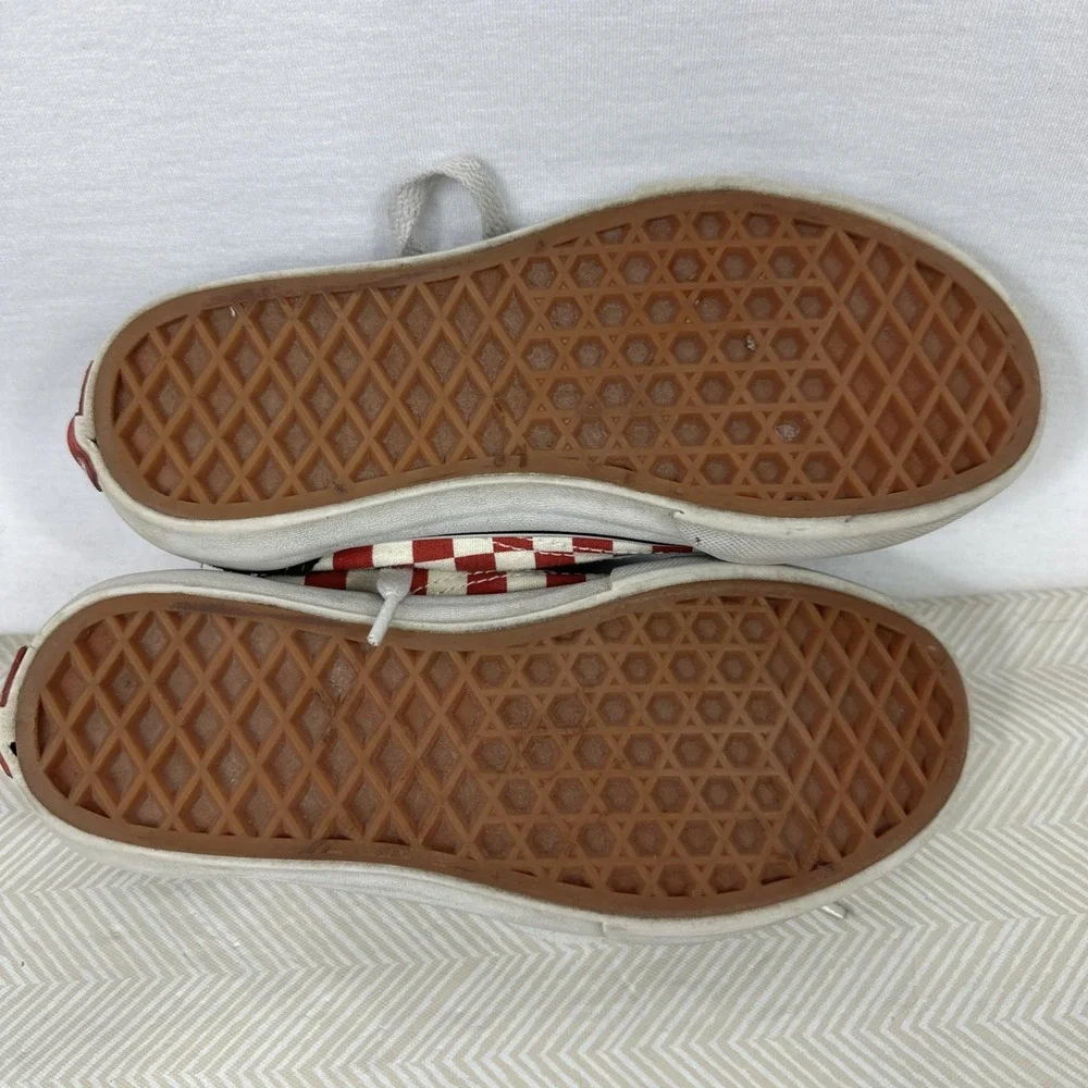 VANS Old‎ Skool Checkerboard Sneakers Kids 1 Skate Shoes Red/White/Black
